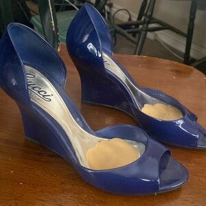 Guy I blue leather heel/wedges